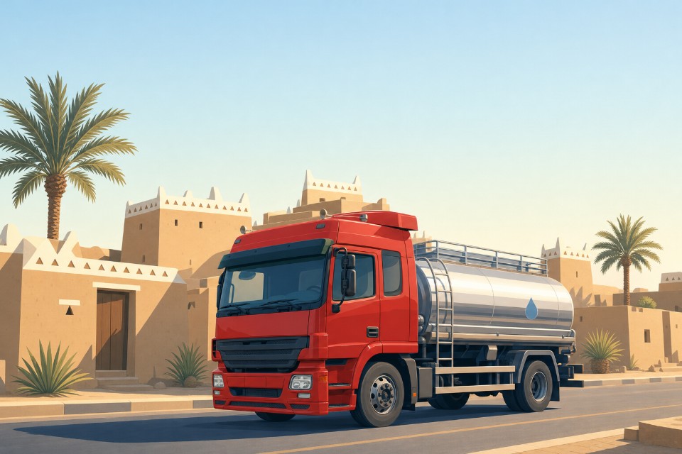 رسم لوايت مياه أمام بيوت بطراز نجدي في جنوب الرياض