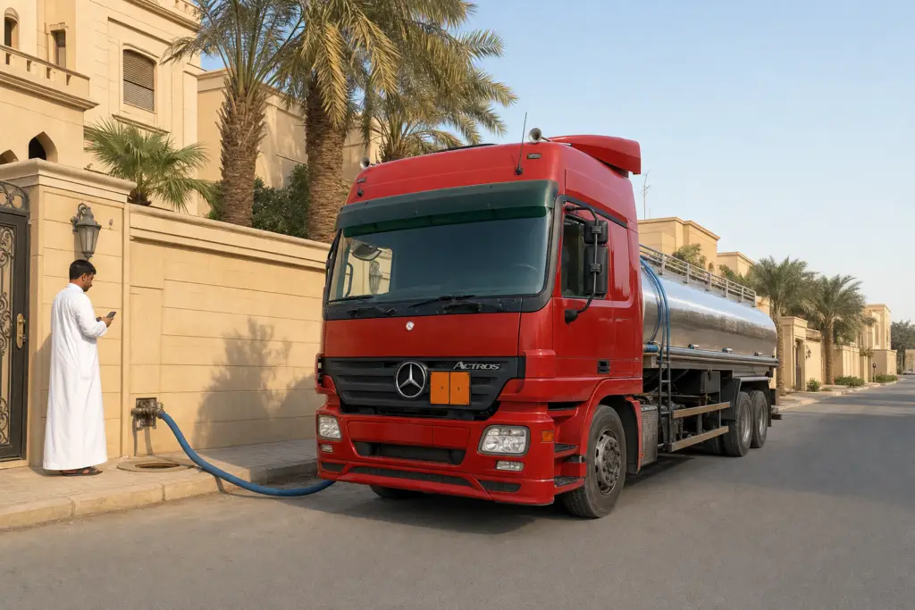 وايت ماء يعبئ خزان فيلا في الرياض بعد طلب وايت ماء